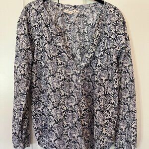 Xirena Cotton Blouse in Blue and White Floral Pattern